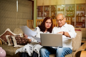 Senior couple looking at 401k