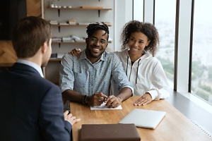 couple in meeting about term life insurance