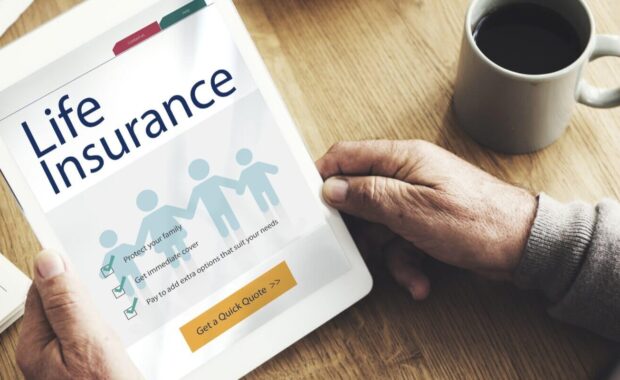 person checking life insurance health protection concept
