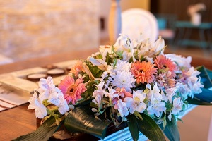 floral arrangement with natural flowers on a table