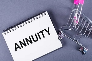 shopping trolley and a white notepad with the text annuity