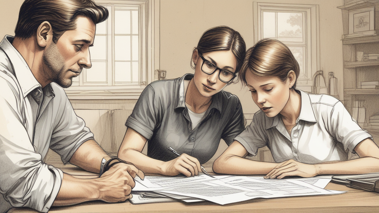 Family reviewing insurance policy