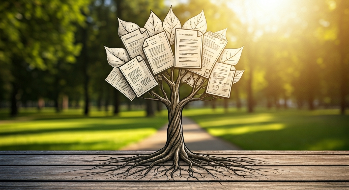 Tree with insurance policy leaves