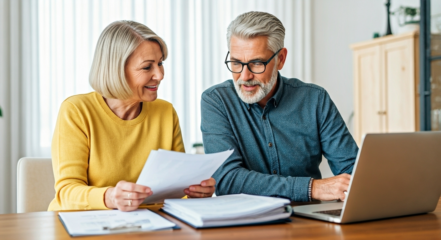 senior couple reviewing finances