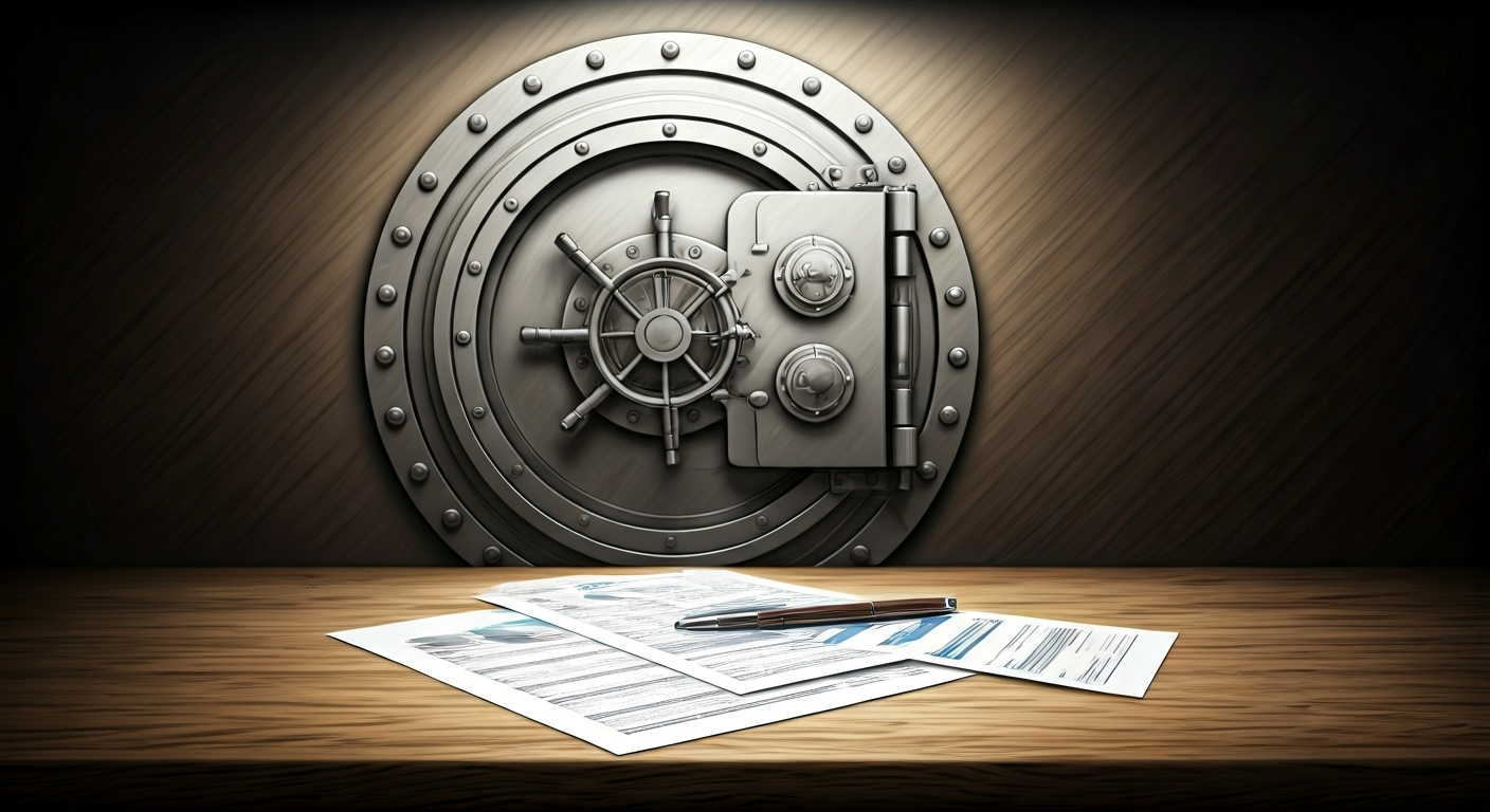 Vault door with financial paperwork