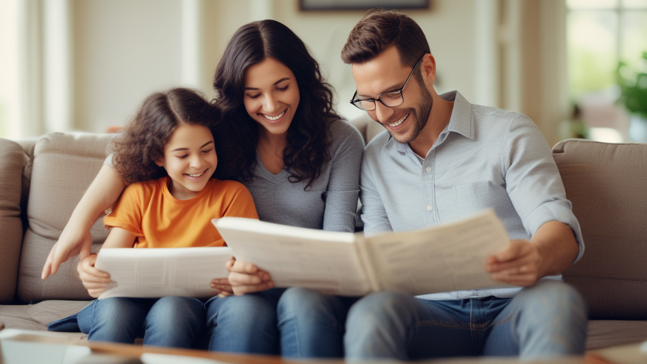 family reviewing life insurance