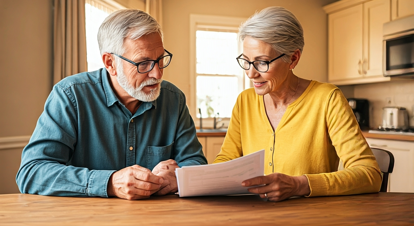 Senior couple reviewing documents