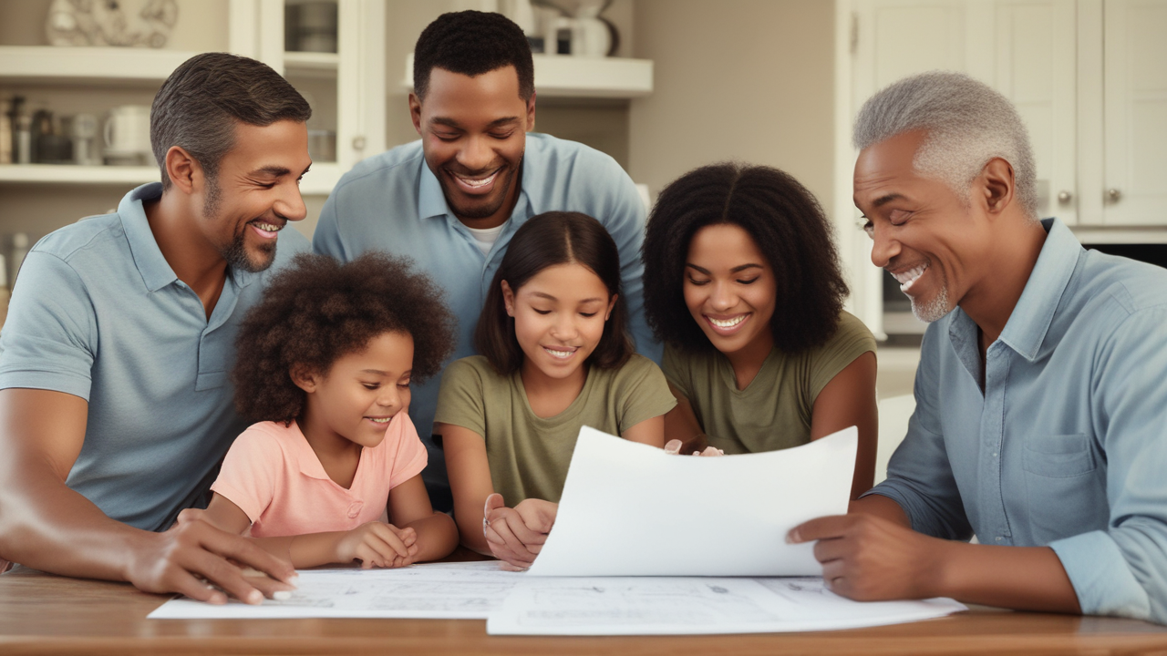 Family reviewing insurance papers