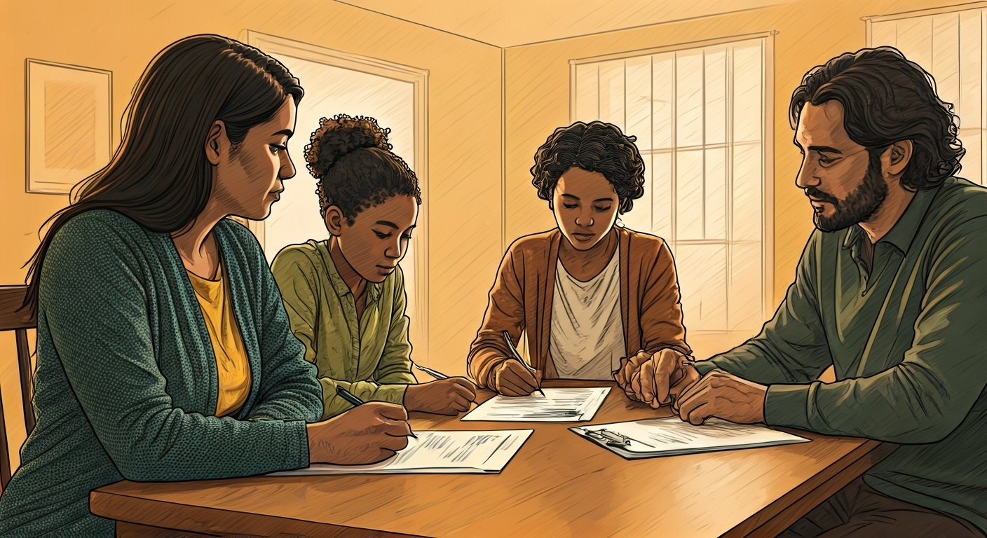 Family discusses insurance together