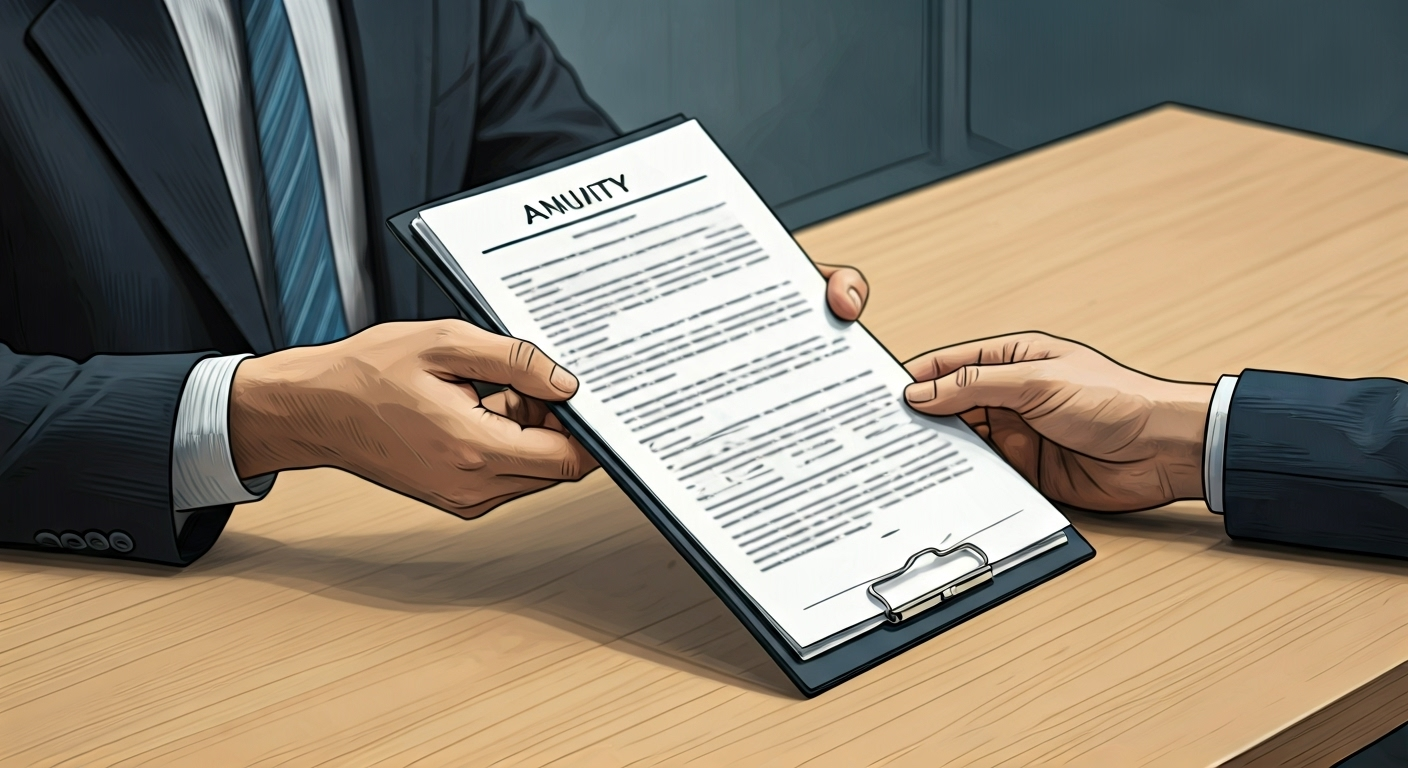 Hands exchanging annuity documents